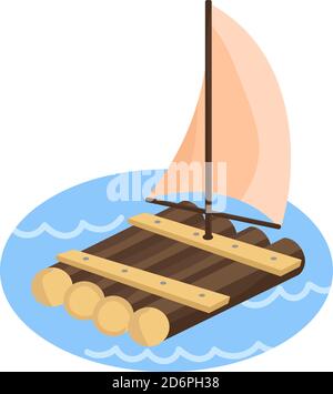 Raft in the water, illustration, vector on white background Stock Vector