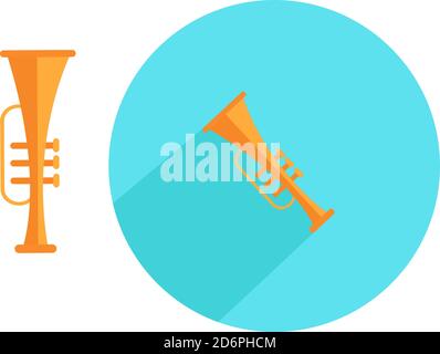 Golden trumpet,illustration, vector on white background. Stock Vector