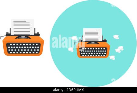 Orange typewriter ,illustration, vector on white background. Stock Vector