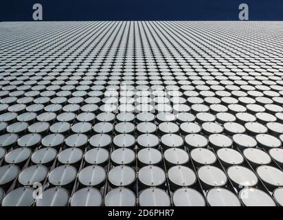 Melbourne Australia: Circles on the  facade of The Design Hub. It is one of the newest and most iconic of RMIT buildings in the city. Stock Photo