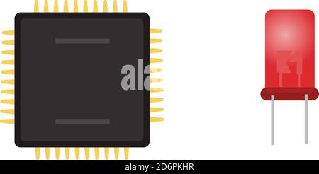 LED and processor ,illustration, vector on white background. Stock Vector