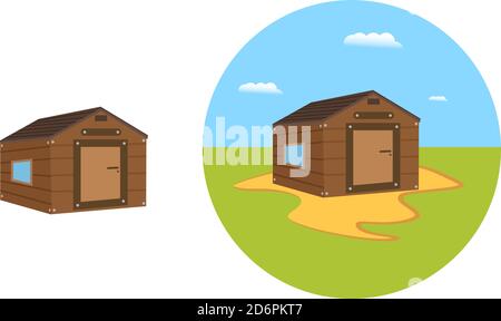 Wooden shed ,illustration, vector on white background. Stock Vector