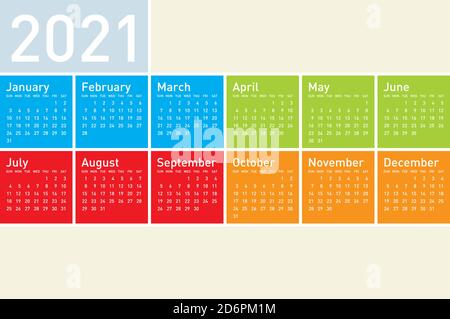 Colorful Calendar for Year 2021, in vector format. Stock Vector