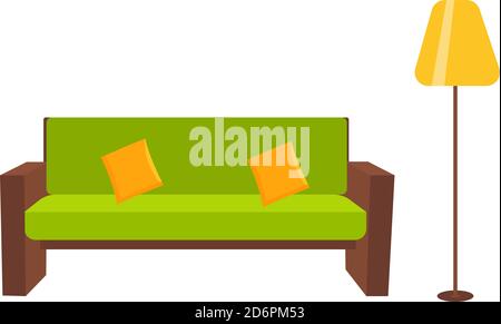 Green sofa ,illustration, vector on white background. Stock Vector