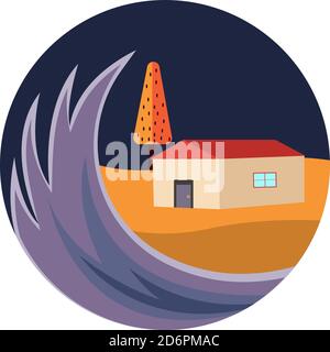 Big tsunami ,illustration, vector on white background. Stock Vector