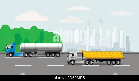 Trucks on the background of the city. Stock Vector