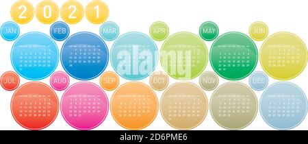 Colorful Circles Calendar for Year 2021, in vectors Stock Vector