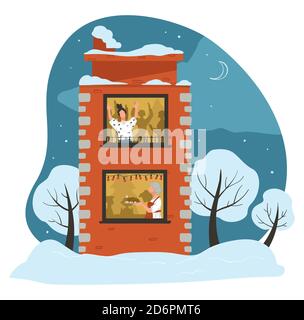 People celebrating new year or christmas at home Stock Vector
