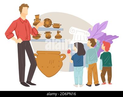 School children on excursion in history museum Stock Vector