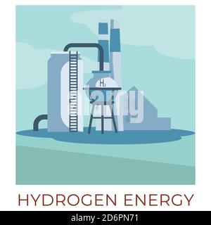 Hydrogen energy plant generating power, eco friendly technologies Stock Vector
