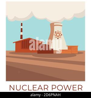Nuclear power, station producing energy and electricity vector Stock Vector