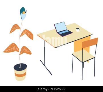 Office or home workplace interior design, minimalist space Stock Vector