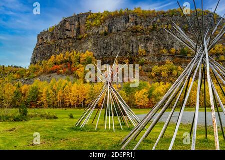 Fall foliage color at the Mount McKay lookout Thunder Bay, Ontario, Canada. Stock Photo