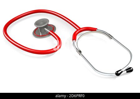 Red stethoscope isolated on white background, 3D rendering Stock Photo