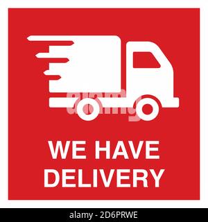 Warning sign we have delivery . Infection preventive measure sticker on entrance door. Stock Vector