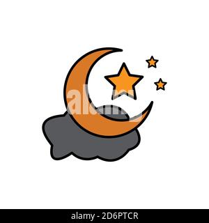 Night symbol. cloud Crescent moon and star flat icon. Design template vector Stock Vector
