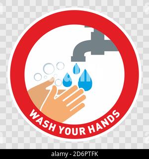 Prevent infection public health information sign in red circle Wash your hands Stock Vector