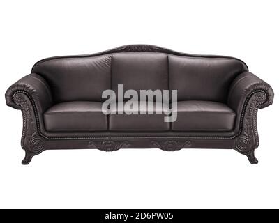 Antique leather sofa isolated on white background Stock Photo