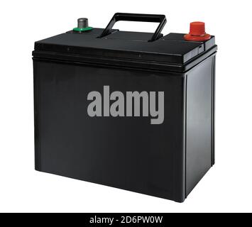 Black automobile battery on white background Stock Photo