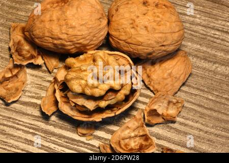 Close up of walnuts on the table Stock Photo
