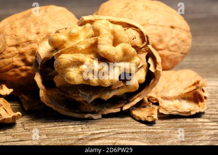 Close up of walnuts on the table Stock Photo