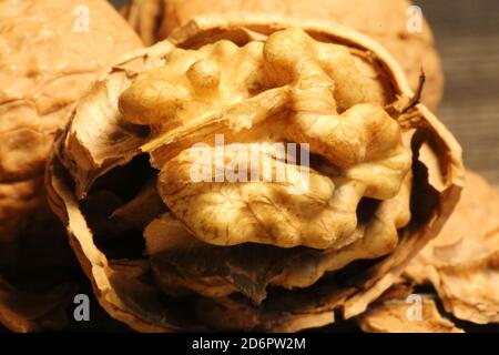Close up of walnuts on the table Stock Photo