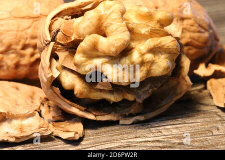 Close up of walnuts on the table Stock Photo