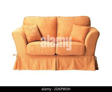 Contemporary sofa with floral pattern isolated on white background Stock Photo