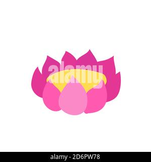 Japanese water Lily with link leaves and yellow middle part. Hand drawn vector illustration isolated on white background. Stock Vector