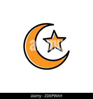 Crescent moon and star flat symbol. Design template vector Stock Vector