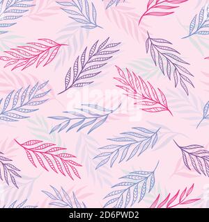 Hand drawn leaf seamless pattern design. Pastel background. Vector illustration for surface design, print, poster, icon, web, graphic designs. Stock Vector