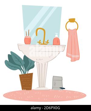 Modern home bathroom interior design, sink and mirror Stock Vector