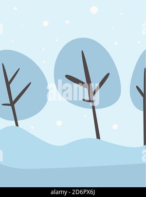 Winter frosty landscape, forest trees covered with snow Stock Vector