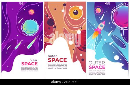 Outer space comets and launching rockets banners vector Stock Vector