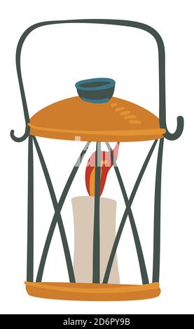 Vintage decorative lantern base and candle with fire Stock Vector