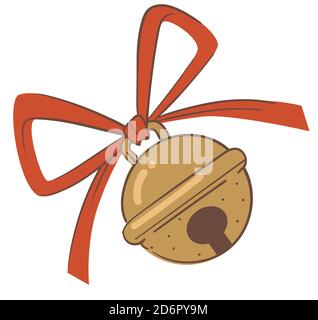 Decorative bell with red ribbon, christmas holiday symbols Stock Vector