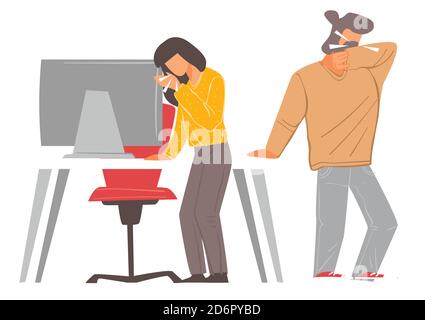People coughing and sneezing in office, sick employees Stock Vector