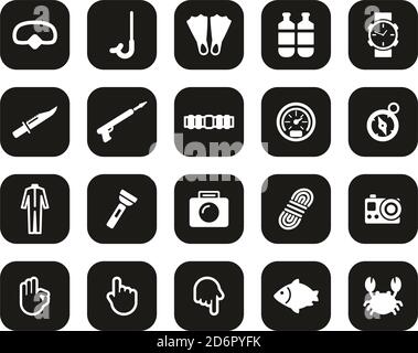 Diving & Diving Gear Icons White On Black Flat Design Set Big Stock Vector
