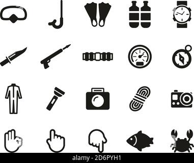 Diving & Diving Gear Icons Black & White Set Big Stock Vector