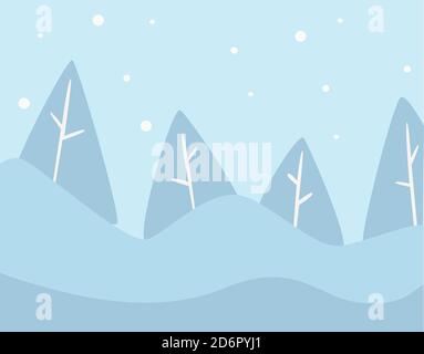 Pine tree winter landscape with snowy hills vector Stock Vector