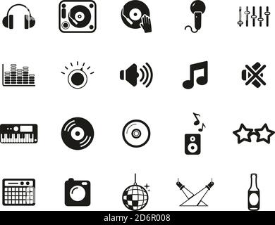 DJ & DJ Equipment Icons Black & White Set Big Stock Vector