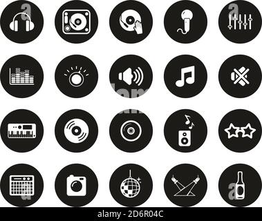 DJ & DJ Equipment Icons White On Black Flat Design Circle Set Big Stock Vector