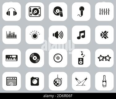 DJ & DJ Equipment Icons Black & White Flat Design Set Big Stock Vector