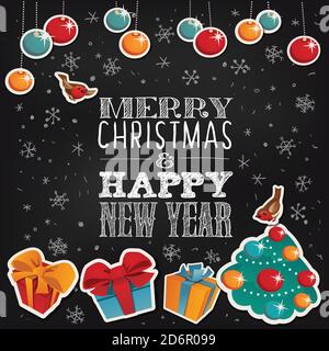 Merry Christmas blackboard style poster with cute gift boxes Stock Vector