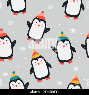 Childish seamless pattern with cute penguin. Creative texture for fabric and textile Stock Vector