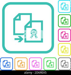 Copy certificate vivid colored flat icons in curved borders on white background Stock Vector