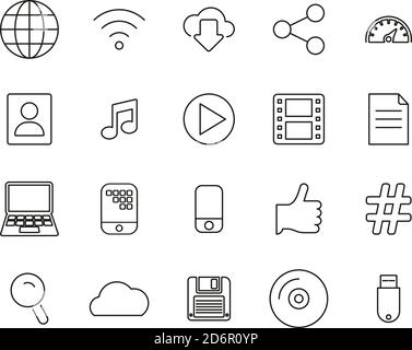 Download Icons Black & White Thin Line Set Big Stock Vector