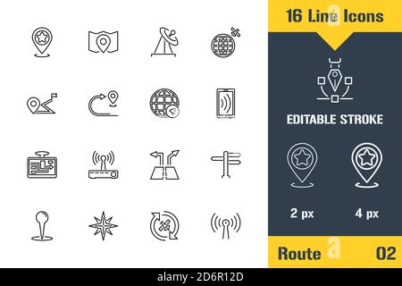Geo Location, GPS Mapping, Route. Thin line icon - Outline flat vector illustration. Editable stroke pictogram. Premium quality graphics concept for w Stock Vector
