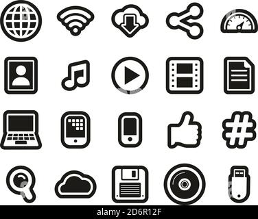 Download Icons White On Black Sticker Set Big Stock Vector