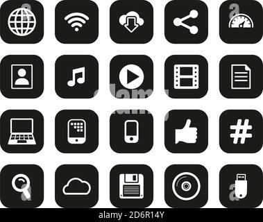 Download Icons White On Black Flat Design Set Big Stock Vector